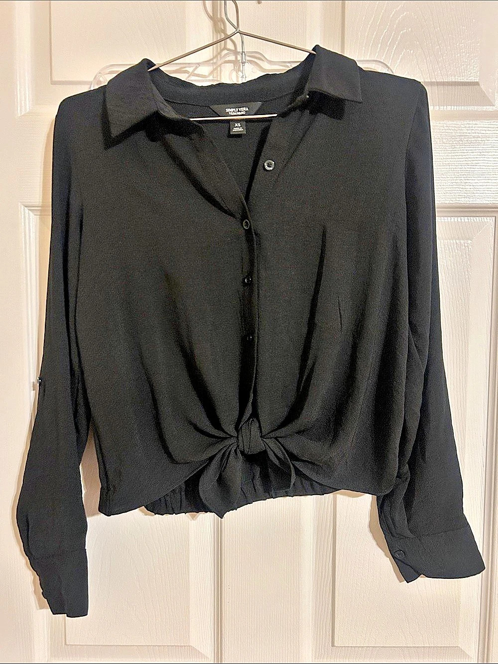Simply Vera Wang Button Down Blouse in Black Size XS Like New